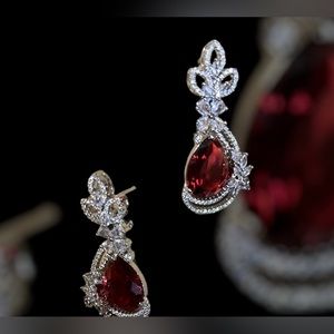 Long earrings red and silver